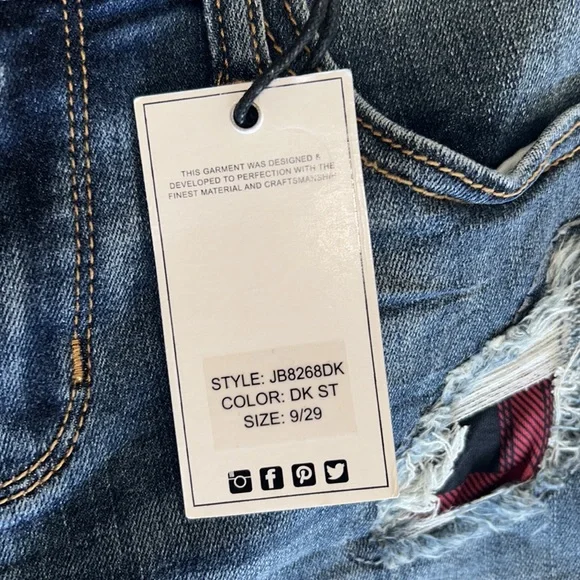 Judy Blue Distressed Blue Jeans with Red Plaid Accents - Picture 4 of 6